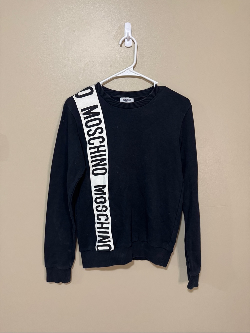 Moschino Black Sweatshirt with White Logo Stripe